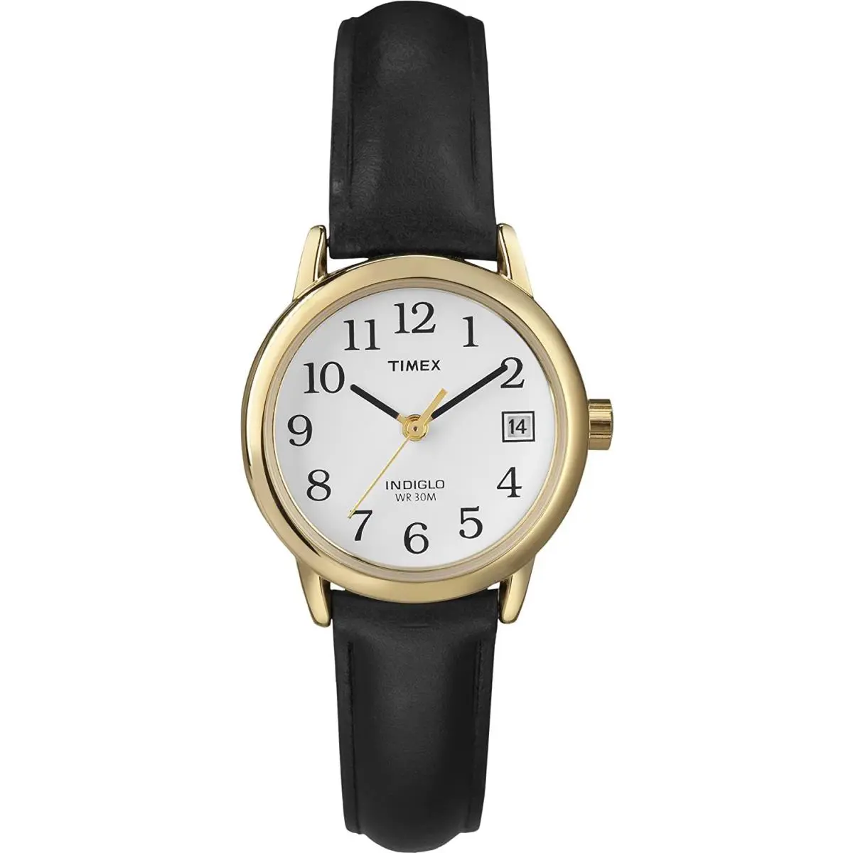 Timex Ladies Easy Reader 25 mm Leather Strap Quartz Watch - T2H341 - Dial: White, Band: Black