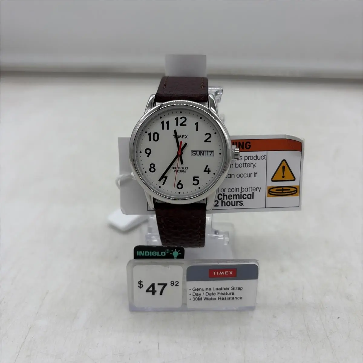 T20041 Men`s Easy Reader Brown Leather Watch Indiglo Date 35MM Case by Timex