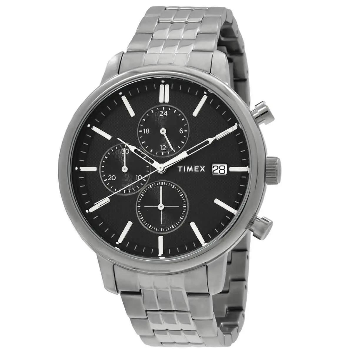 Timex Chicago Chronograph Quartz Black Dial Men`s Watch TW2V01600 - Dial: Black, Band: Silver-tone, Bezel: Silver-tone