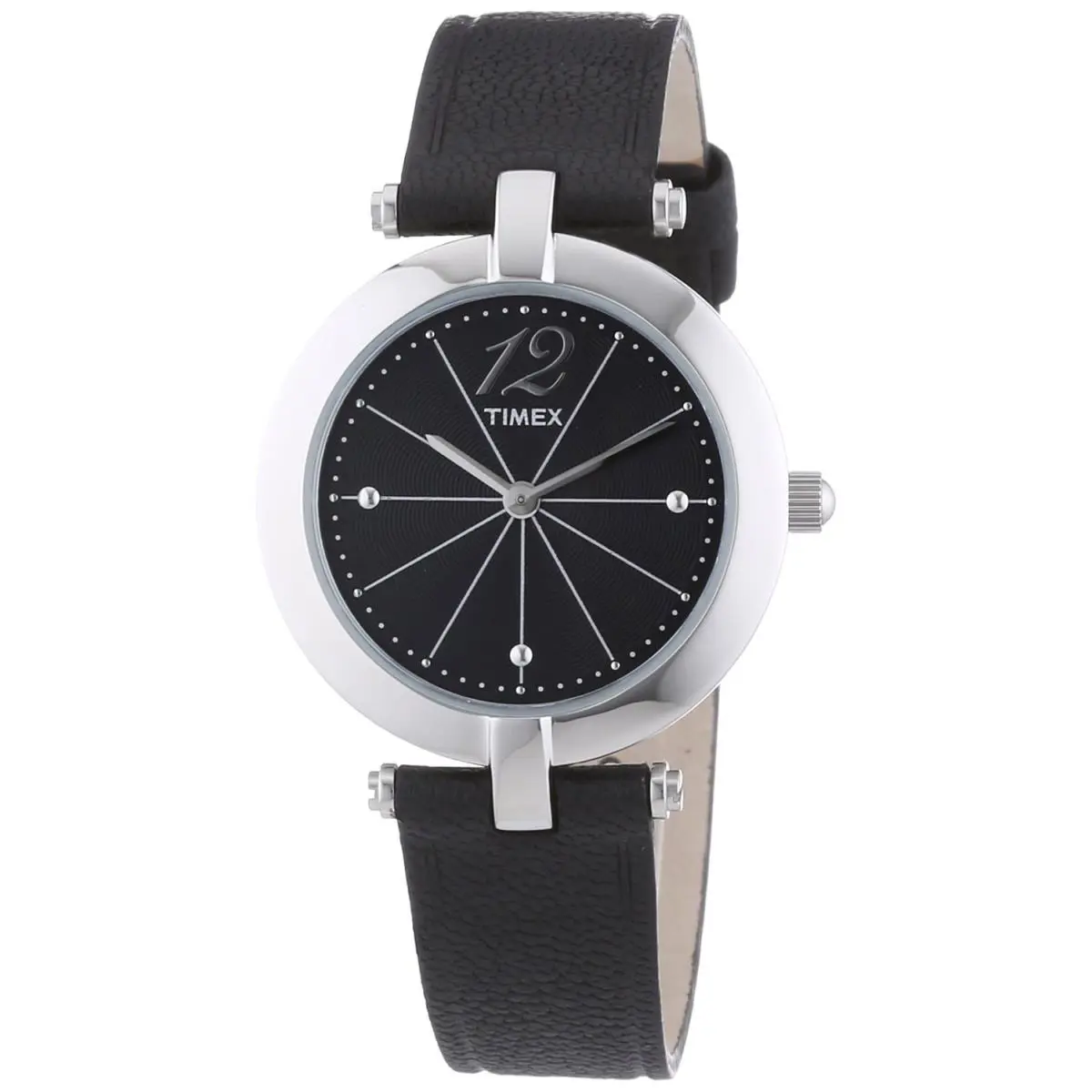 Silver Tone Black Leather Band Black Dial Classic WATCH-T2P544 by Timex