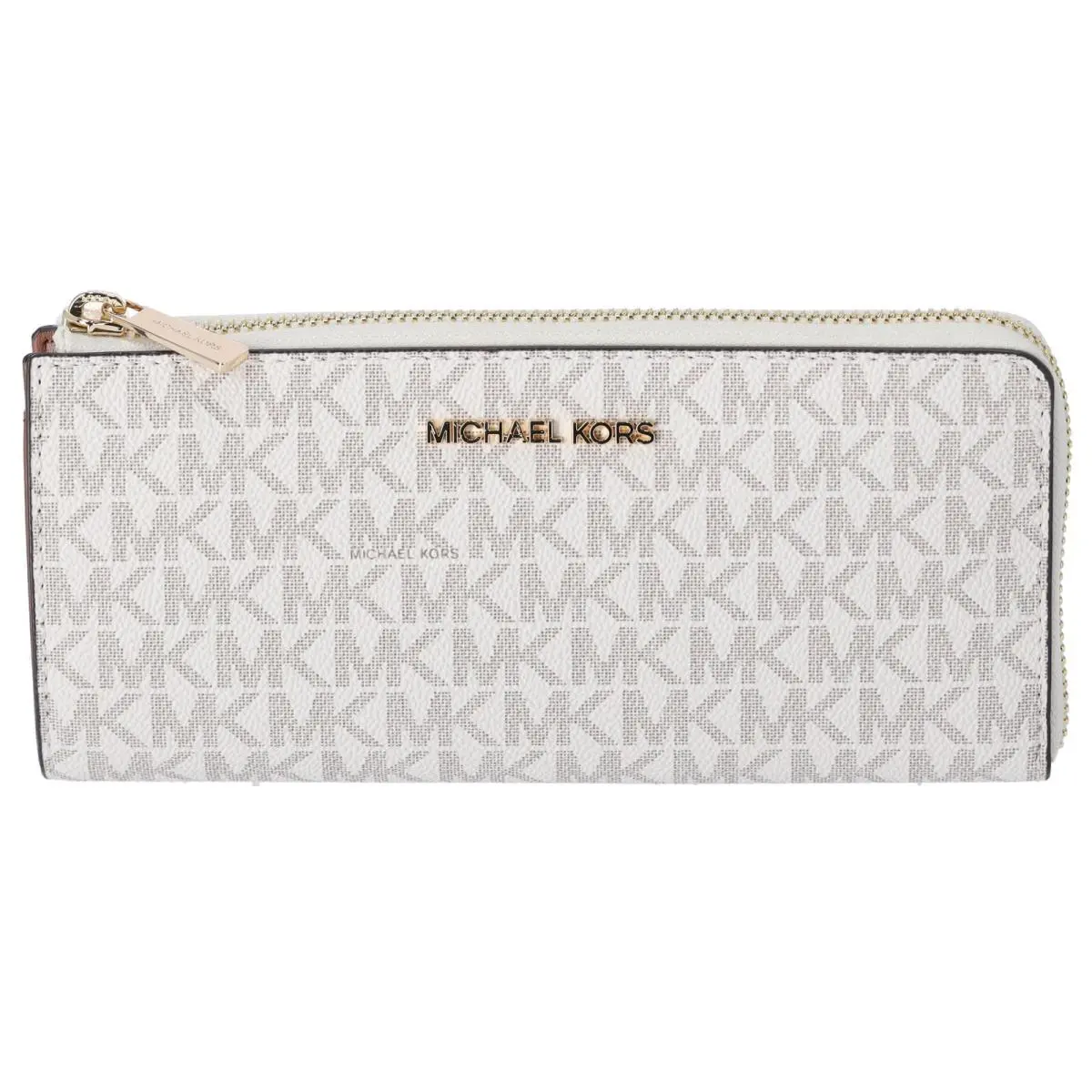 Michael Kors Jet Set Travel Large Logo Quarter Zip Wallet Vanilla MK Siganture