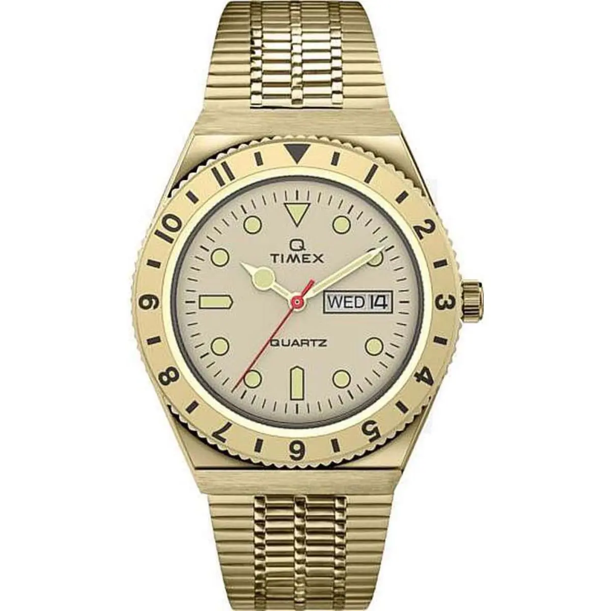 TW2V18700 Men`s Q Reissue Diver Style Day-date Gold-tone Watch by Timex