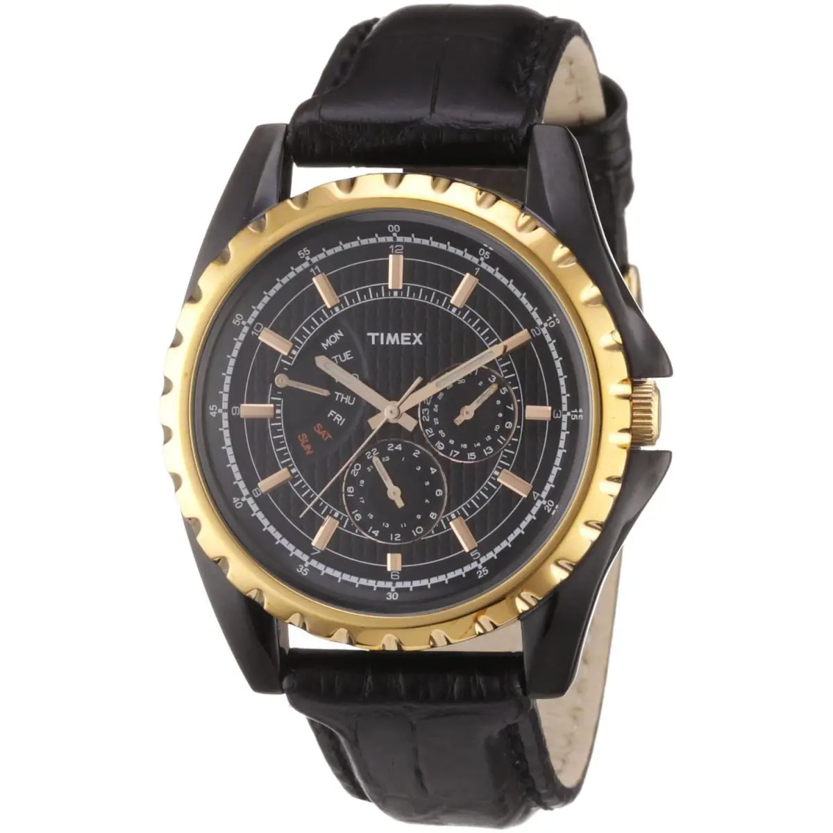 Retrograde Black Leather Rose Gold Multifunction WATCH-T2N113 by Timex