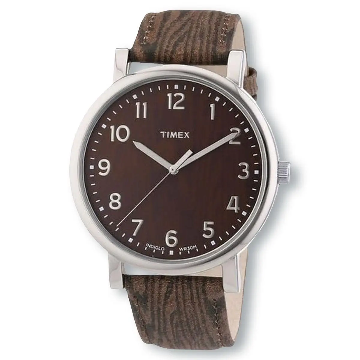 Timex T2P221 Leather Strap Analog Round Watch - Dial: Brown, Band: Brown, Bezel: Silver