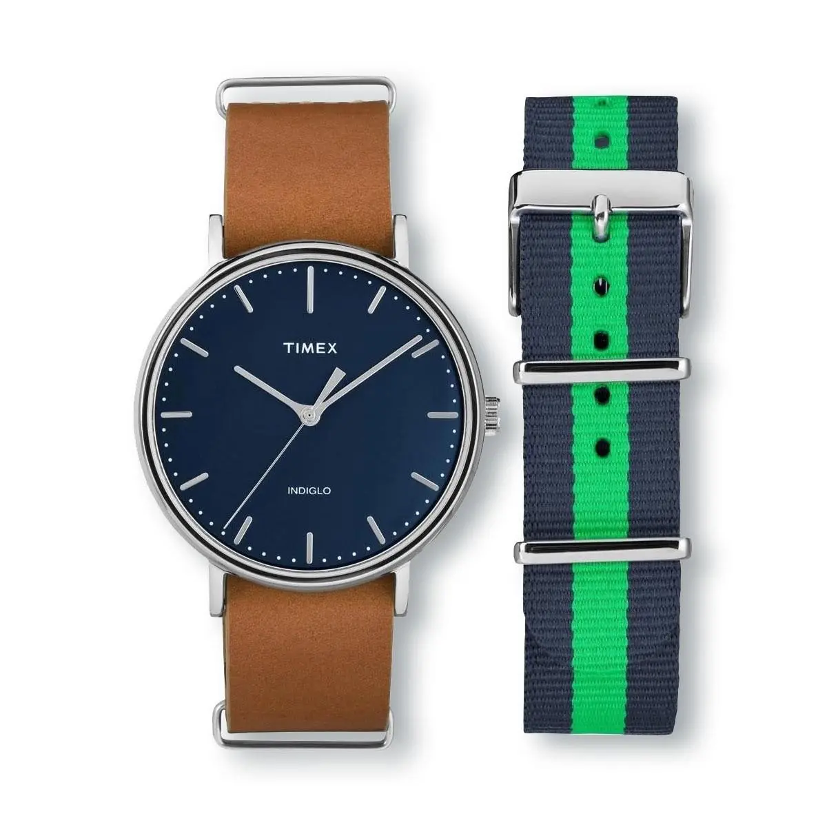 TWG016300 Fairfield Classic Brown Leather and Nylon Band Watch Set by Timex