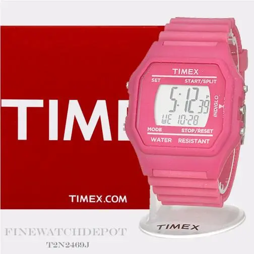 Women`s Chrono Dark Pink Indiglo Silicone Watch T2N2469J by Timex