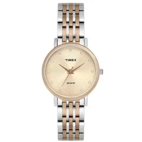 Classic 30mm Two Tone Women`s Watch 30m WR Quartz Rose Gold Dial TW2T38700 by Timex