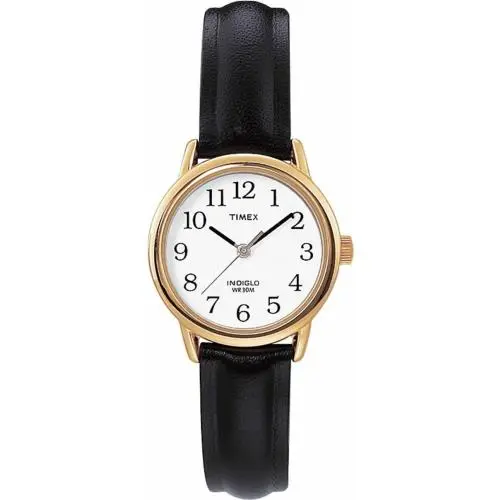 Timex T20433 Women`s Easy Reader Black Leather Watch Indiglo 25MM Case