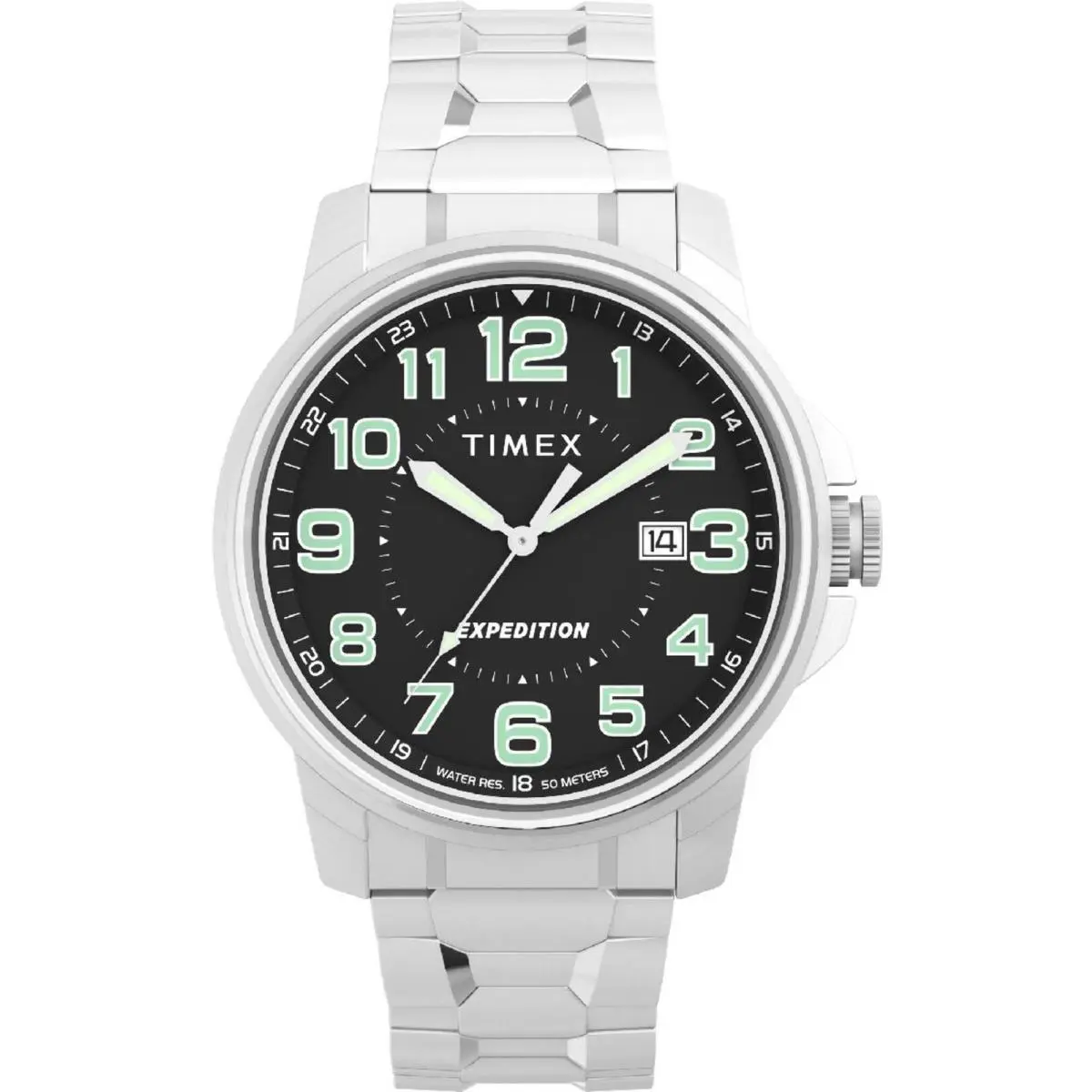 Timex TW4B31300 Men`s Expedition Field 40mm Expansion Band Watch - Silver, Dial: Black, Band: Black