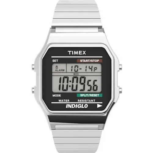 Timex Men`s T78587 Classic Digital Silver-tone Stainless Steel Expansion - Silver-Tone, Dial: Black, Band: Silver