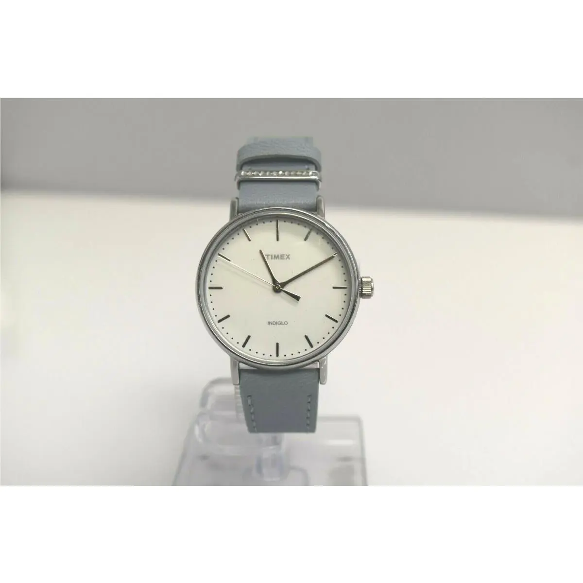 Timex Women`s Silver Baby Blue Leather White Dial Crystals TW2R70300UL Watch