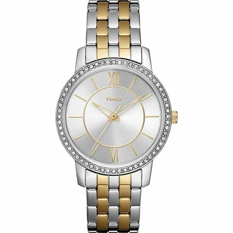 Timex T2N373 Women`s 32mm Two-tone Steel Bracelet Crystal Bezel Quartz Watch