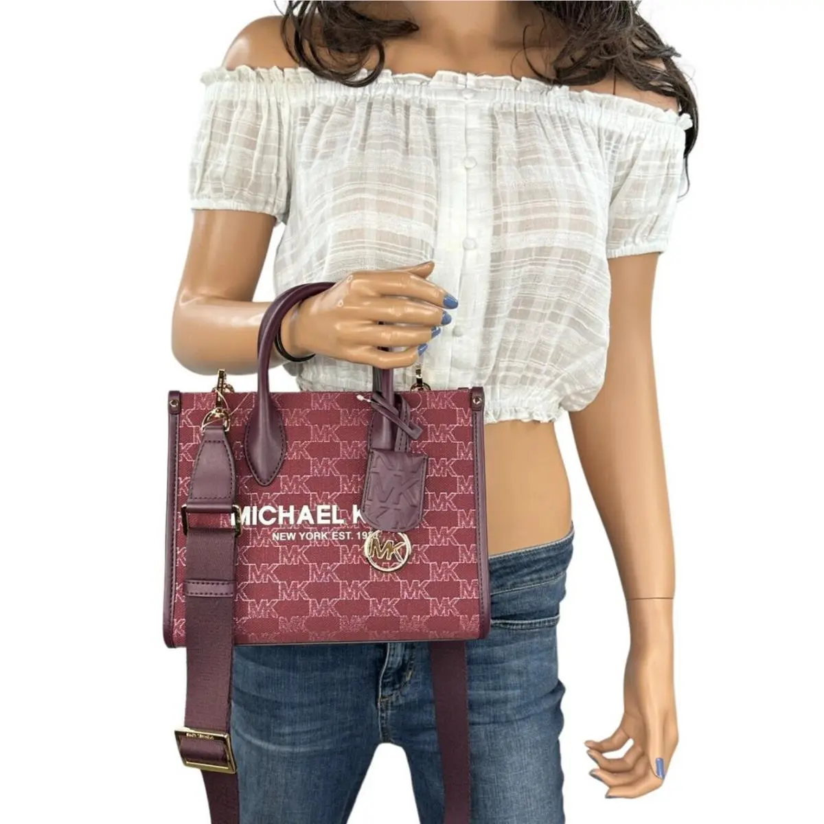 Michael Kors Mirella SM Shopper Satchel Crossbody Bag MK Glitter Gold Mulberry