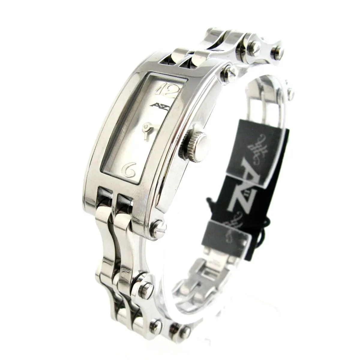 A II Z BY  Silver Stainless Steel Bike Chain Band White Dial Watch V0V701 by Timex