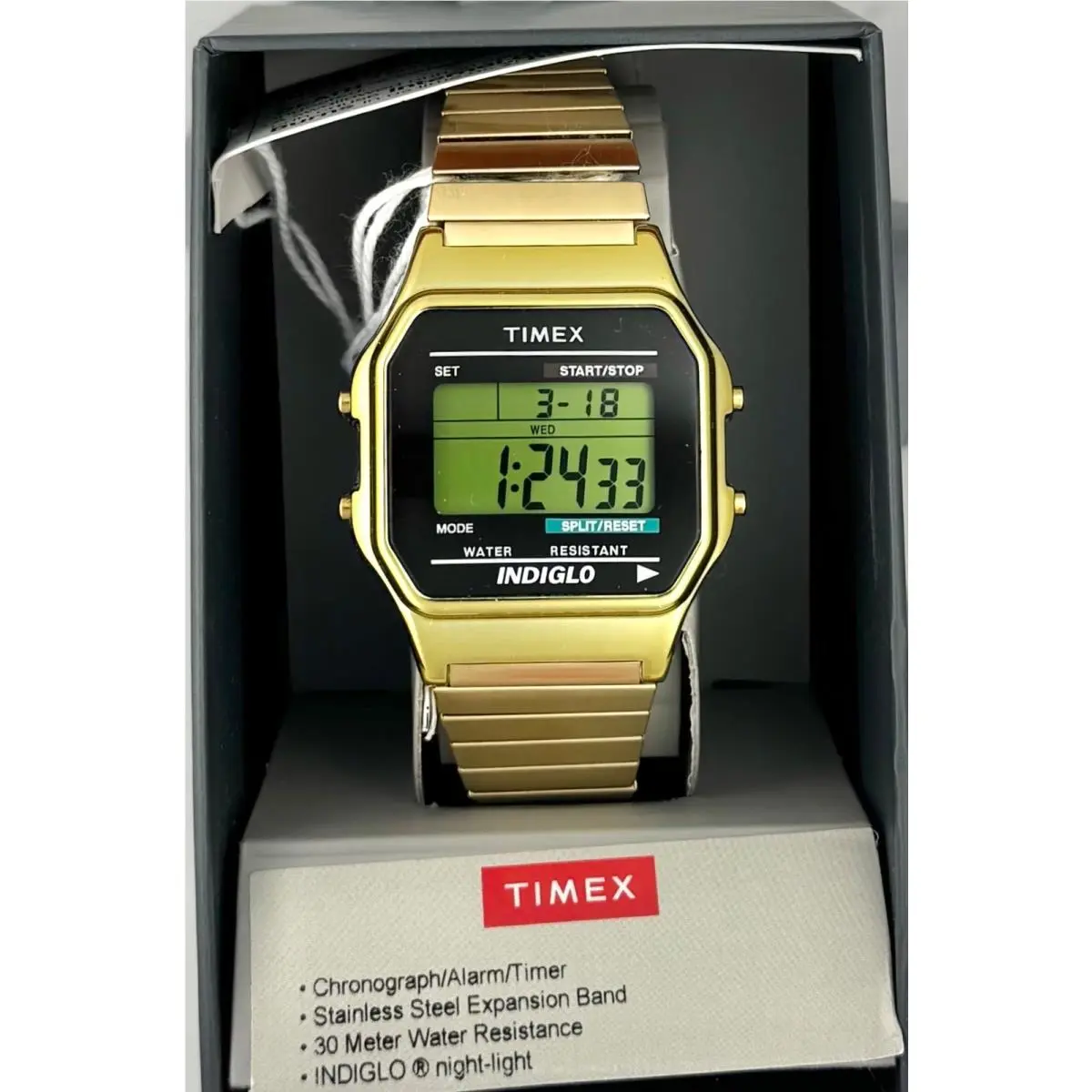 Timex T78677WX Digital Alarm/chrono Gold Tone Men`s Watch 35mm
