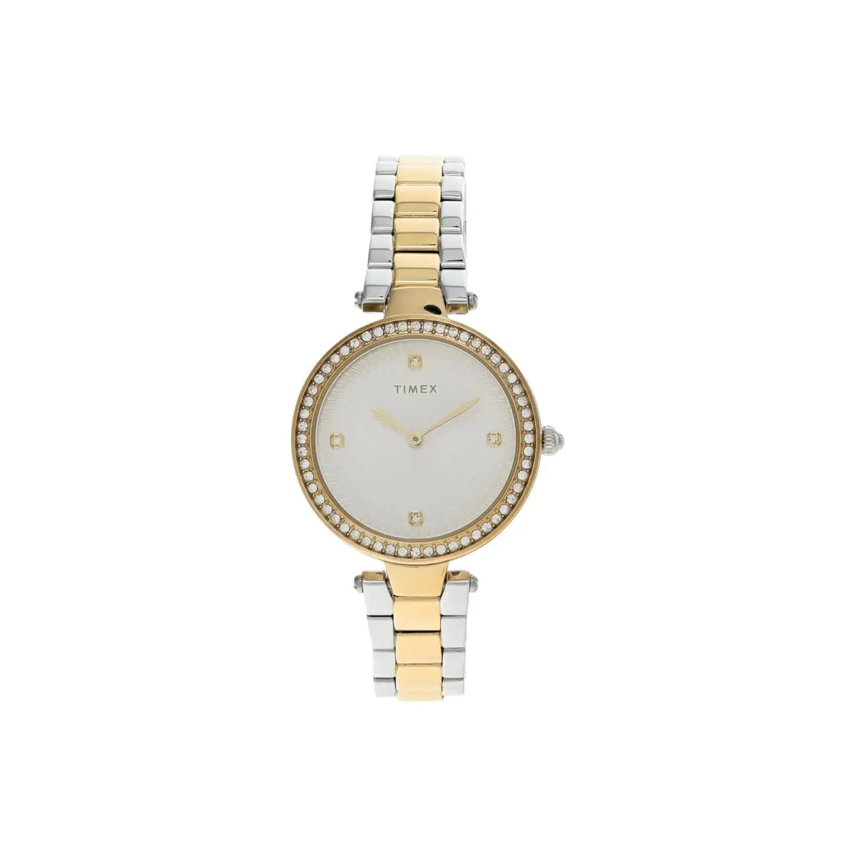 Adorn Crystals 32mm White Dial Gold Tone Case Two Tone Band Ladies Watch by Timex