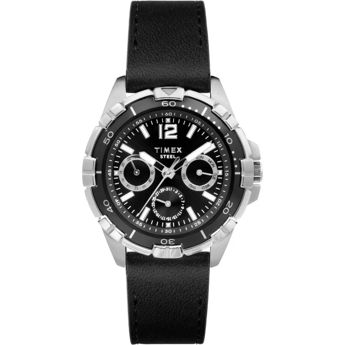 Dress Black / Leather Black Dial Wristwatch TW2V79100 by Timex