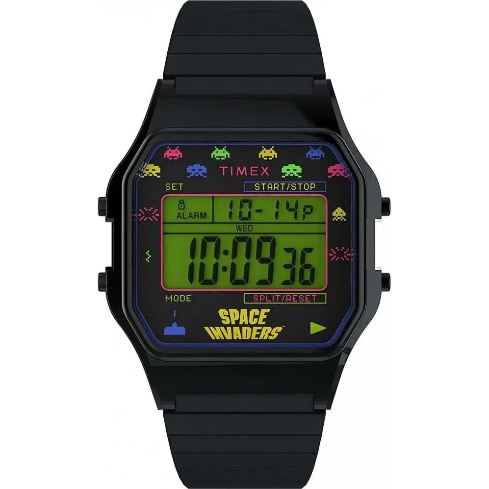 Timex Space Invaders T80 34mm Digital Stainless Steel Watch TW2V39900 Iconic Lcd