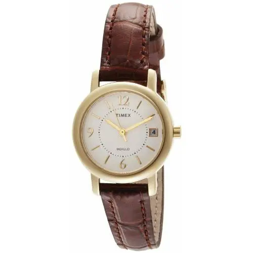 Timex Women`s T2N3339J Classic Analog Gold Case Black Leather Strap Dress Watch