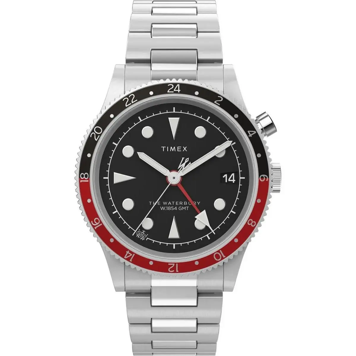 Timex Men`s Watch Waterbury Quartz Black Dial Silver Tone Bracelet TW2W22700VQ - Dial: Black, Band: Silver, Bezel: Black