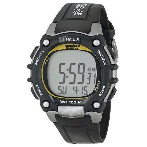 Timex T5E231 Men`s Ironman 100-Lap Resin Watch 5 Alarms Indiglo Chrono - Dial: Gray, Band: Black