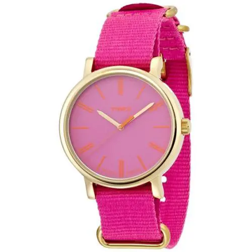 Gold Tone Pink Nylon Band Pink+gold Round Dial Watch T2P364 by Timex