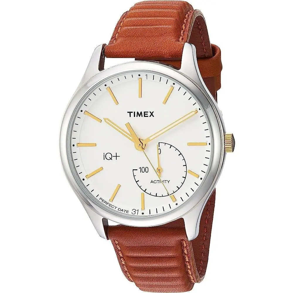 Men`s TW2P94700 Iq+ Move Activity Tracker Brown Leather Strap Smartwatch by Timex
