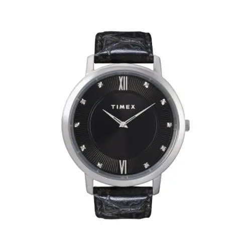 Timex Black Leather Diamond Black Dial Men`s WATCH-T2M755