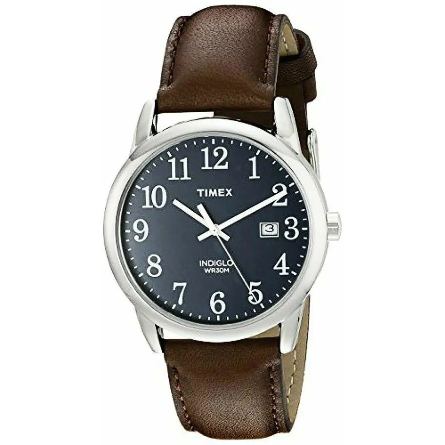 Timex TW2P75900 Men`s Easy Reader Brown Leather Watch Indiglo Date