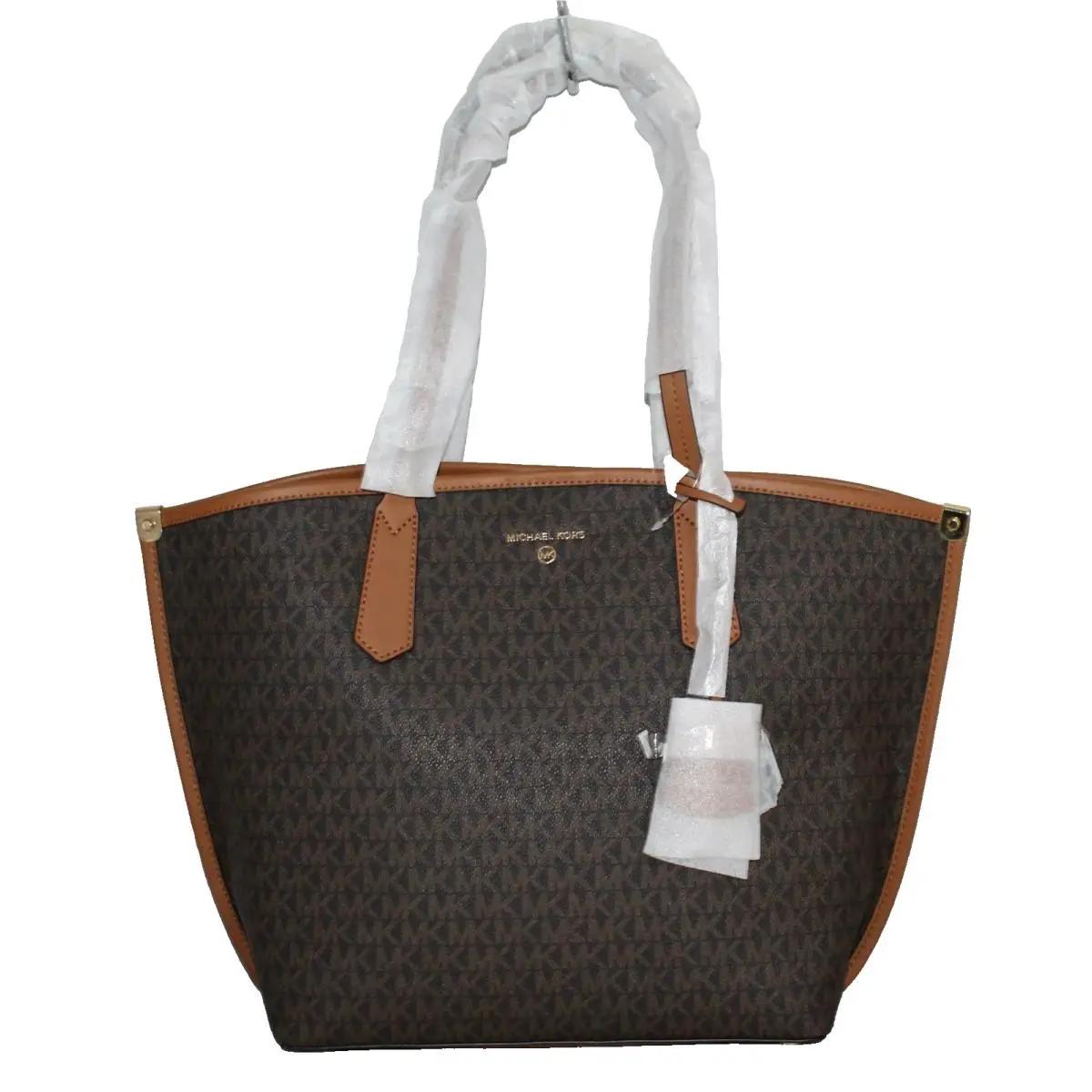 Michael Kors Jane Logo Print Large Tote Brown Acorn Tan Magnet Snap 30T1GJBT3B
