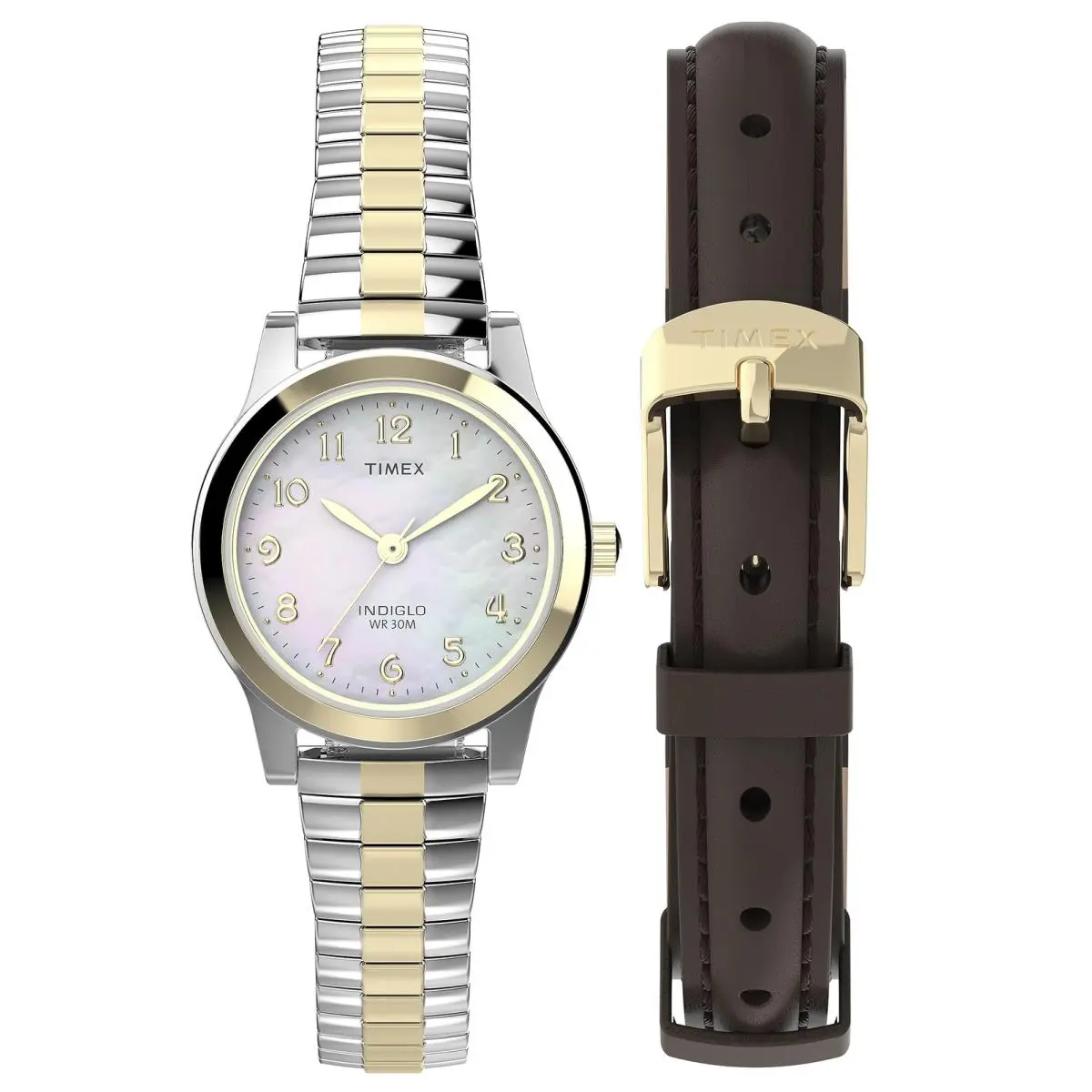 TWG063400 Two-tone Expansion Band Mother of Pearl Dial Watch by Timex