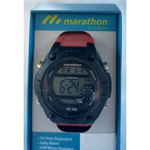 Men Marathon  Watch TW5M43800 Black 50mm Case Resin Red Band Indiglo by Timex