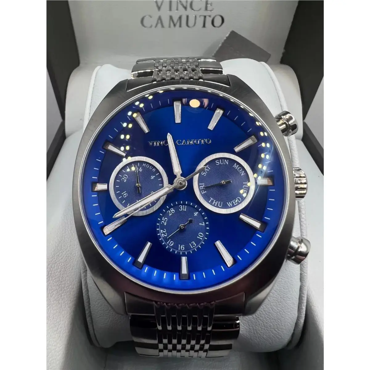 Mens Silver Watch Steel Blue Face Case  Working Amazing by Vince Camuto