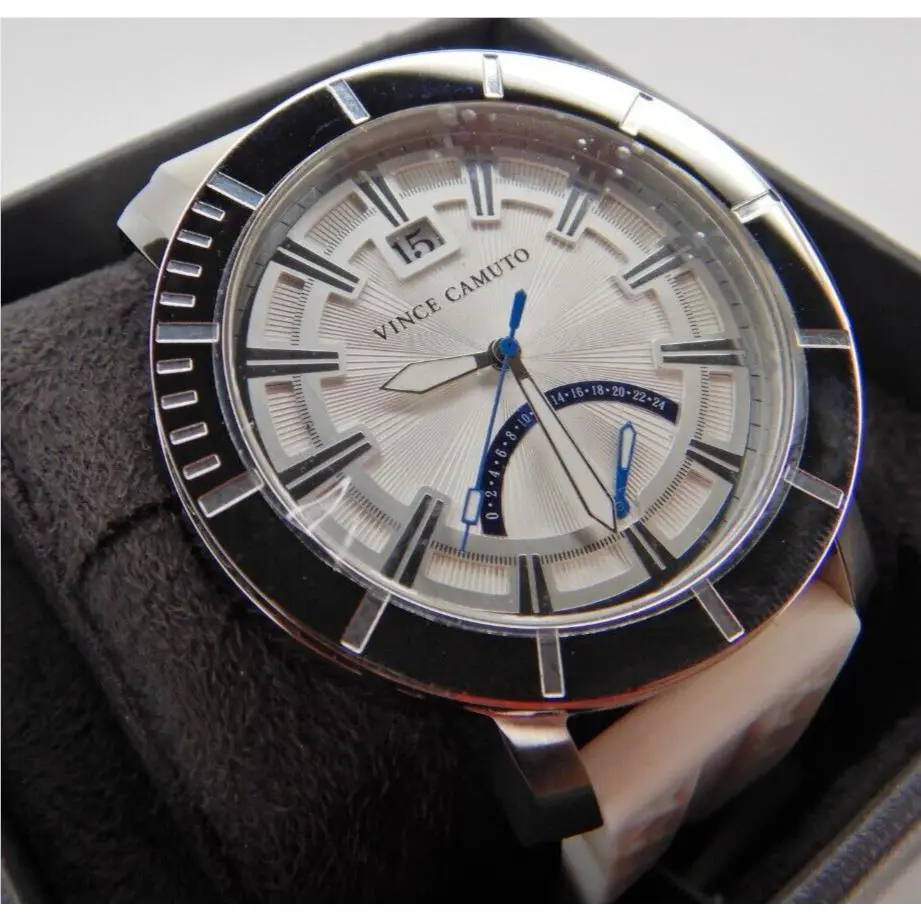 VC/1028SV White Dial Stainless Steel Case Rubber Band Watch by Vince Camuto