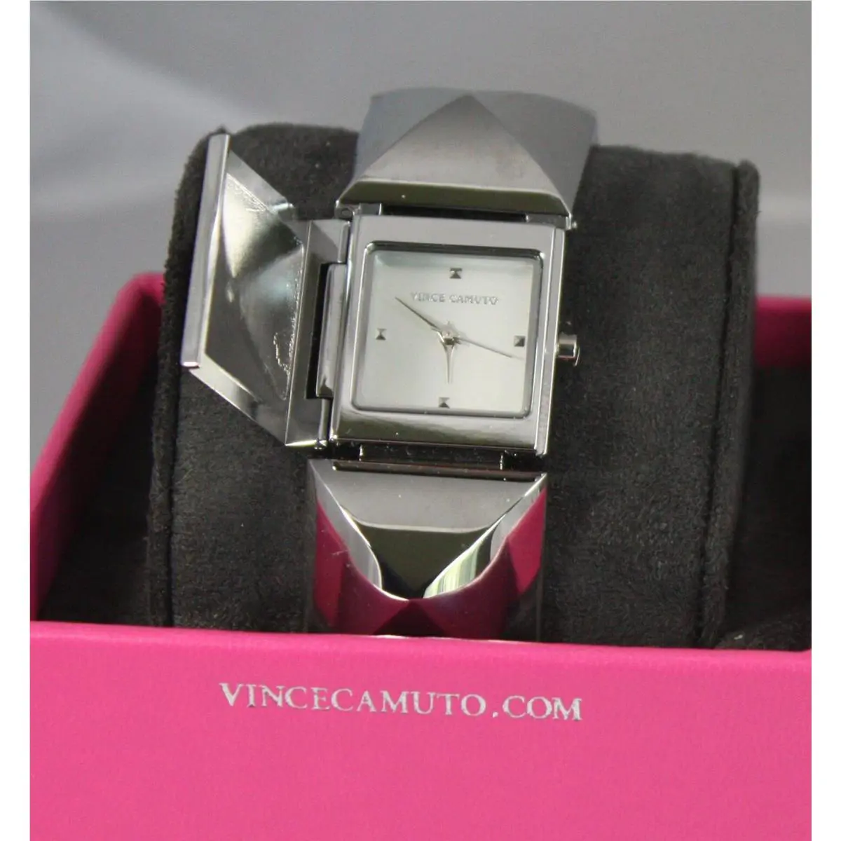 VC/5027SVSV Lady`s Silver-tone Covered Pyramid Bracelet Watch by Vince Camuto