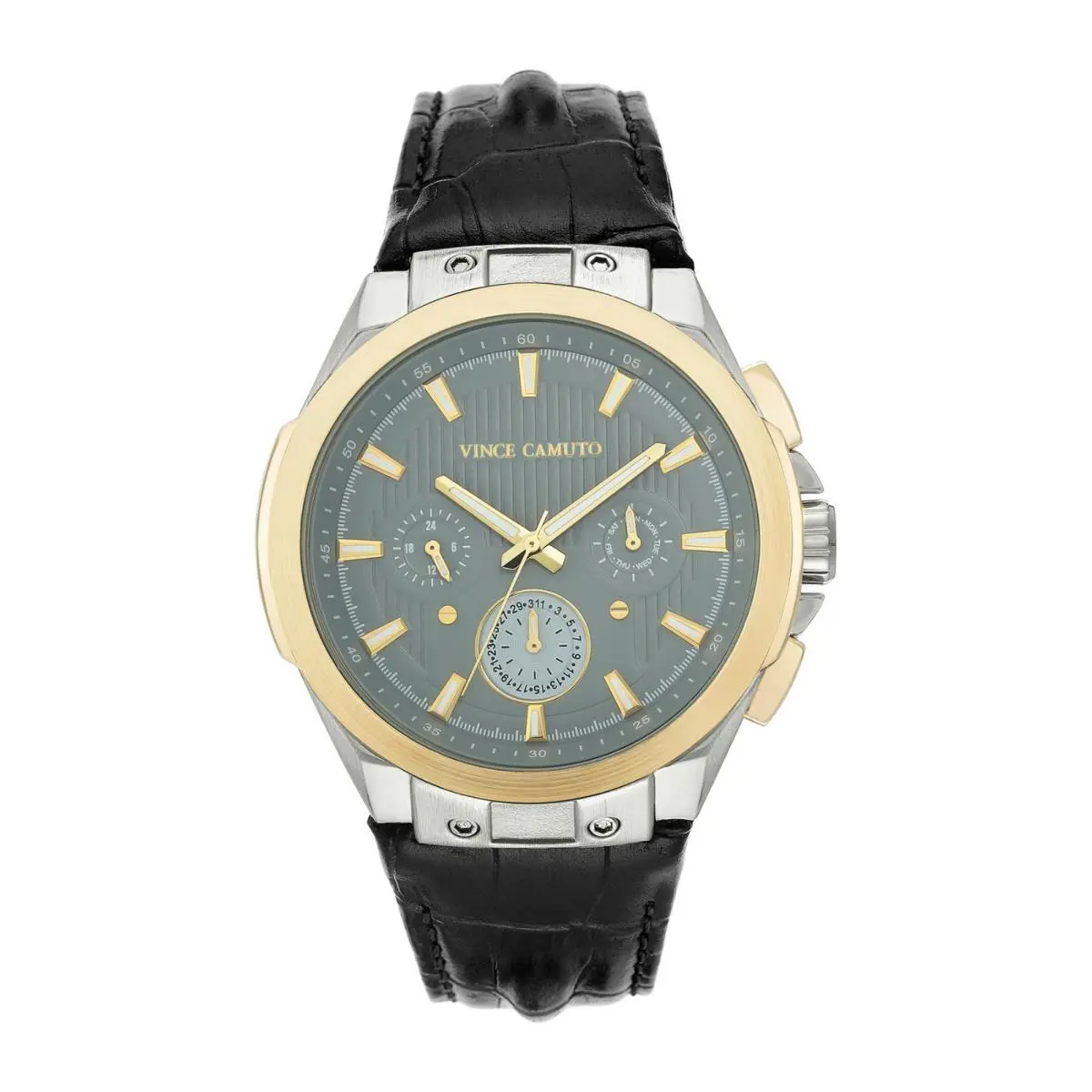 Chronograph 45mm Grey Dial Black Leather Men`s Watch VC/1123GYTT by Vince Camuto