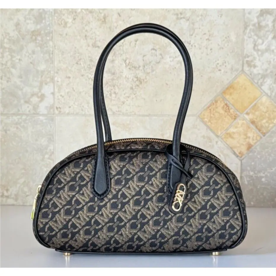 Michael Kors Lulu Small Mini Duffle Satchel Bag MK Black/silver