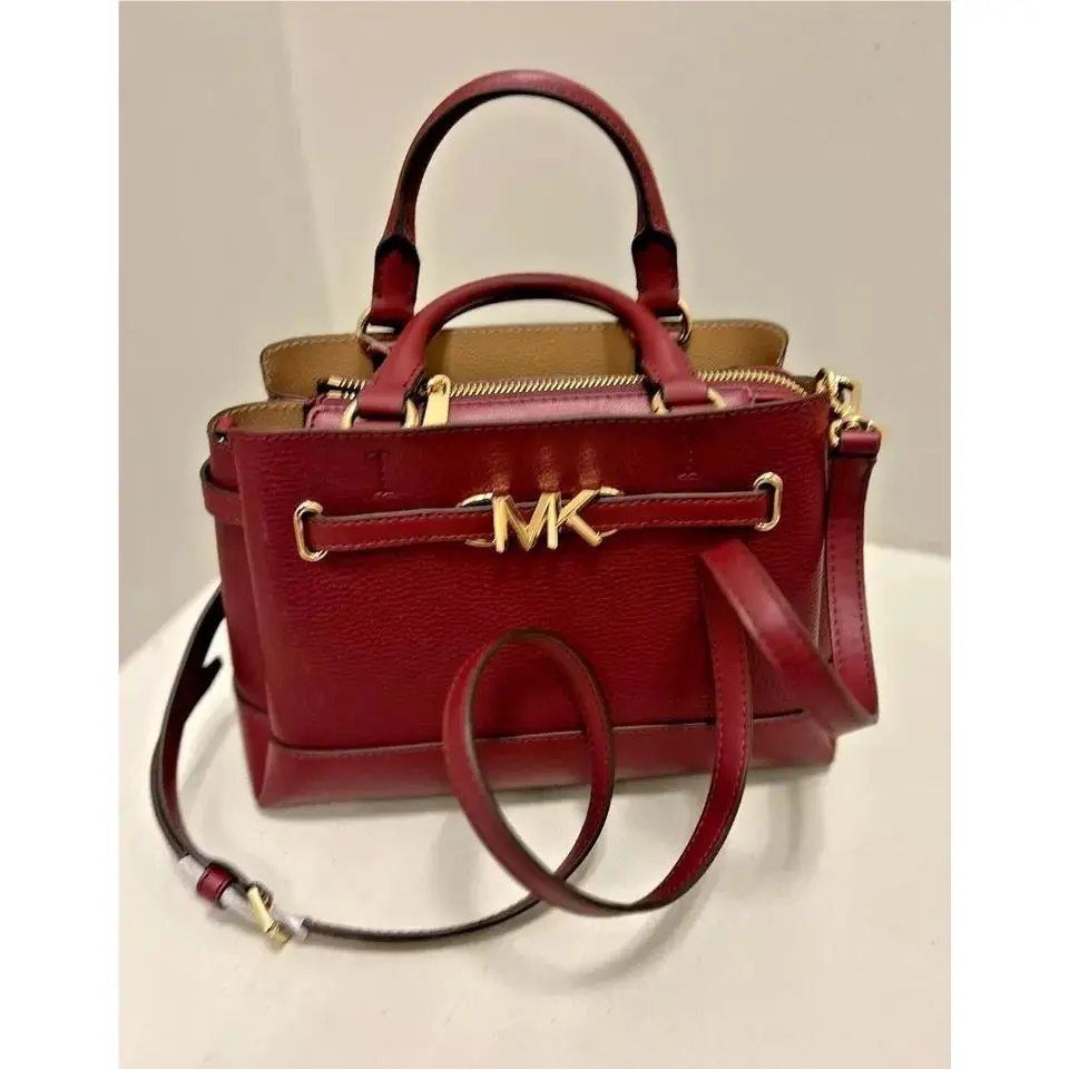 Michael Kors Reed Small Leather Belted Satchel Crossbody Handbag Dark Cherry