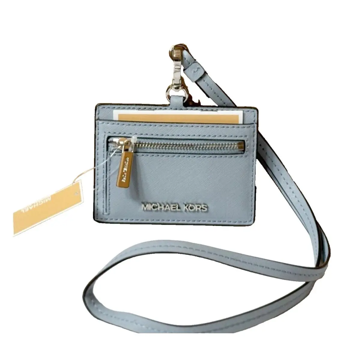 Michael Kors Jet Set Travel EW ID Credit Card Case Wallet Lanyard Pale Blue