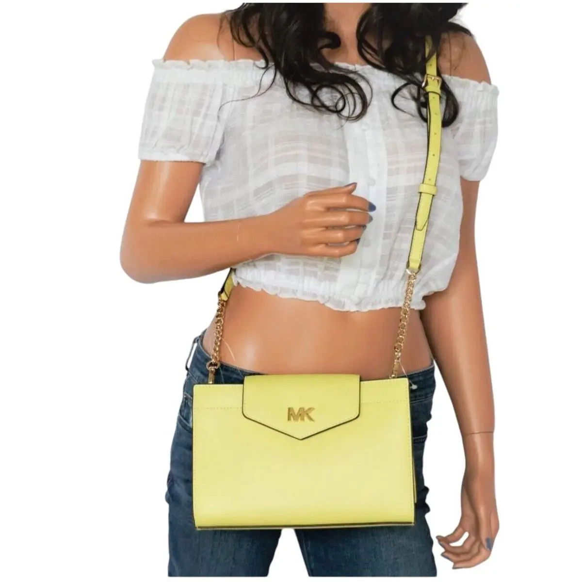 Mott Large Clutch Smooth Leather Crossbody Bag Yellow Sunshine by Michael Kors