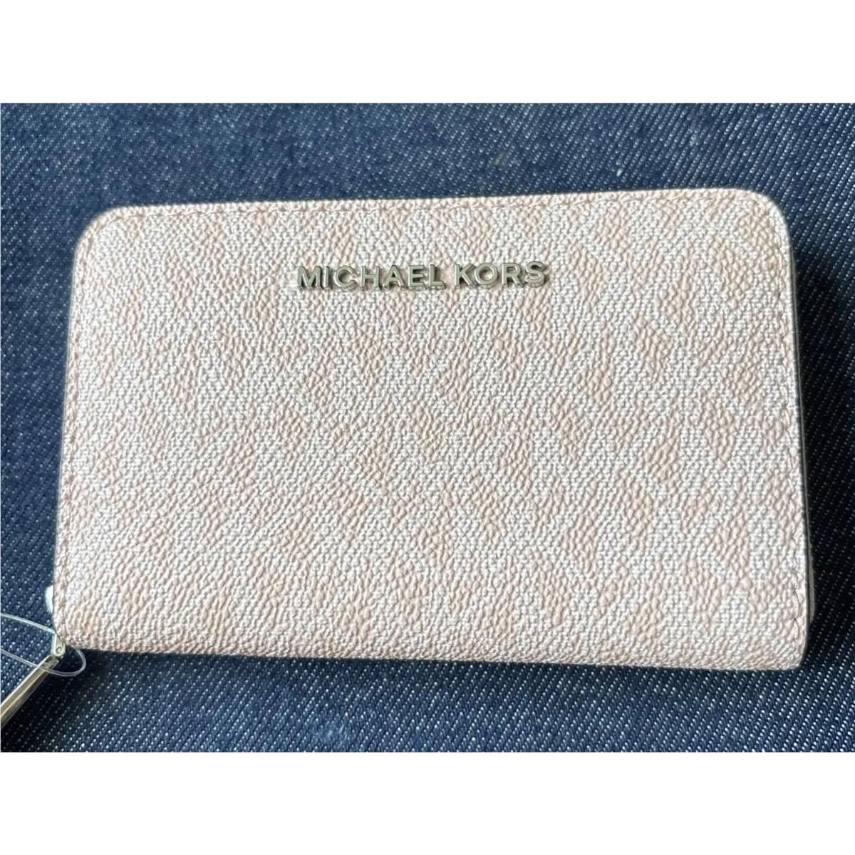 Michael Korssignature Logo Jet Set Small Smokey Rose Zip Around Wallet Card Case