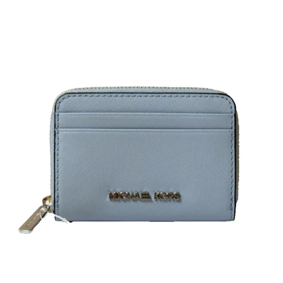 Michael Kors Jet Set Travel Zip Around Card Case Wallet Pale Blue/silver