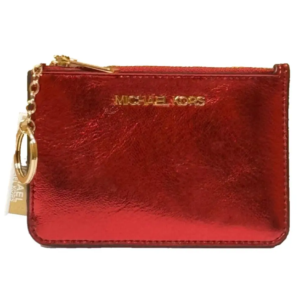 Michael Kors Jet Set Travel SM Coin ID Key Holder Wallet Patent Crimson