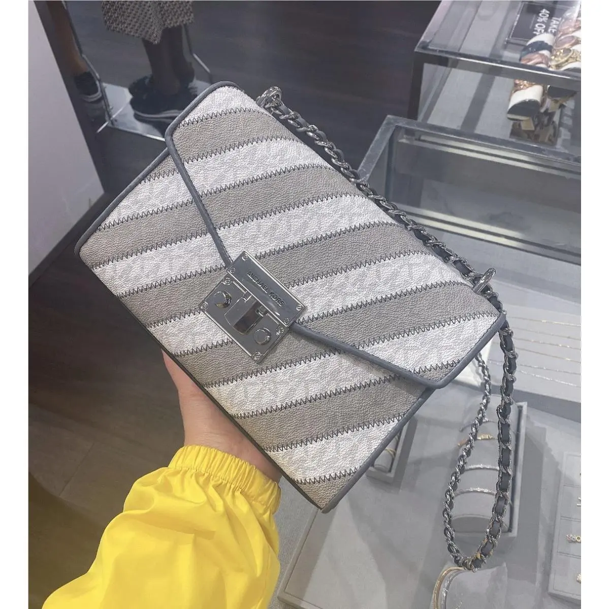 Rose Medium Leather Shoulder Crossbody Bag Grey White by Michael Kors