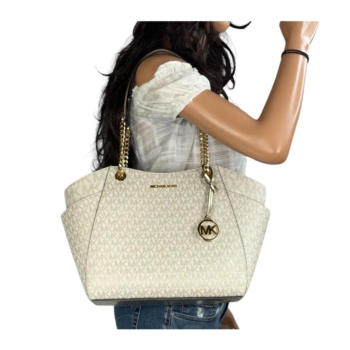 Jet Set Travel Large Shoulder Chain Tote Bag MK Pale Gold by Michael Kors