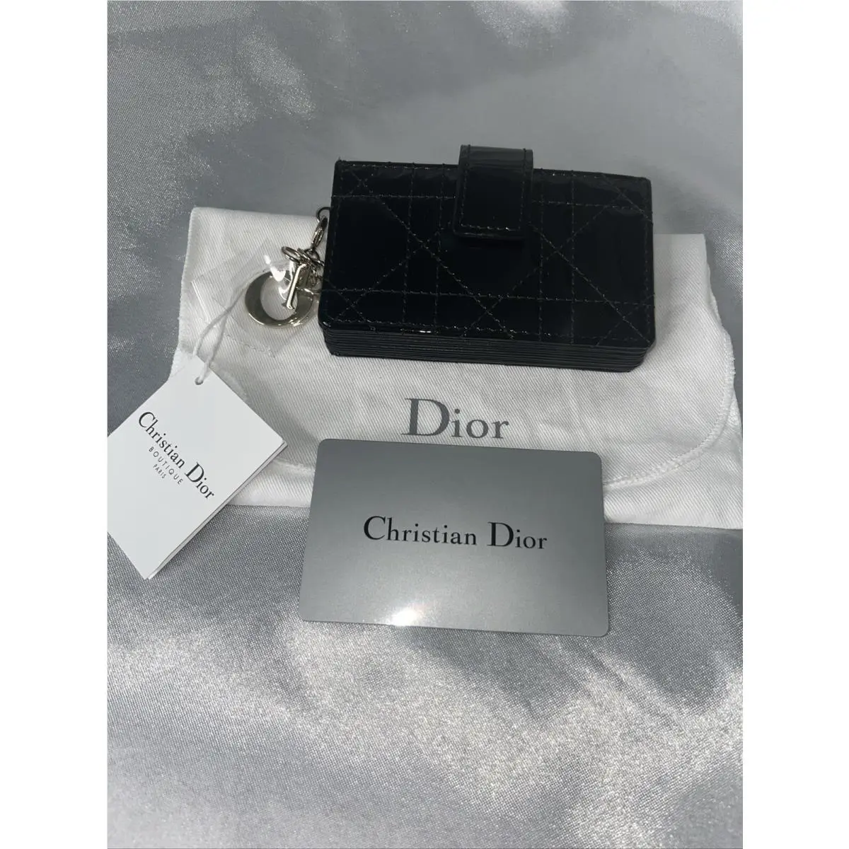 Lady  5 Gusset Card Holder - Black Patent Cannage Calfskin 31004 by Dior