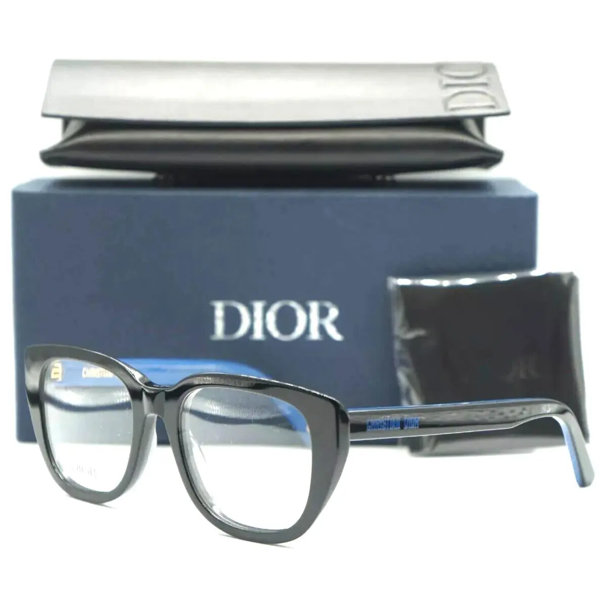 Christian Dior Laparisienneo S5I 1000 Black ON Blue Eyeglasses 52-19 - Frame: SHINY BLACK ON BLUE