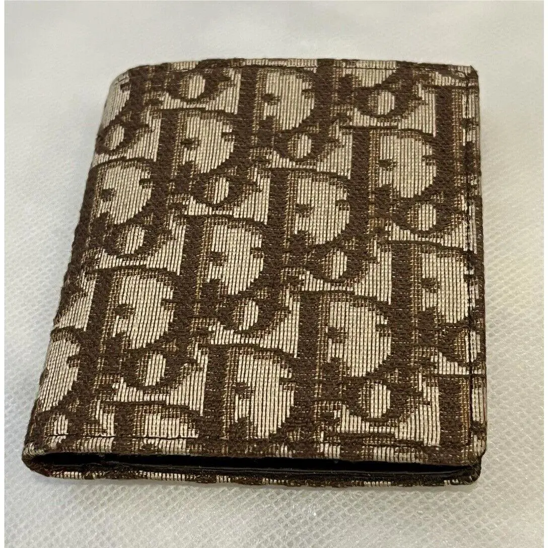 Christian Dior Beige Brown Dior Oblique Jacquard and Leather Wallet 70’s