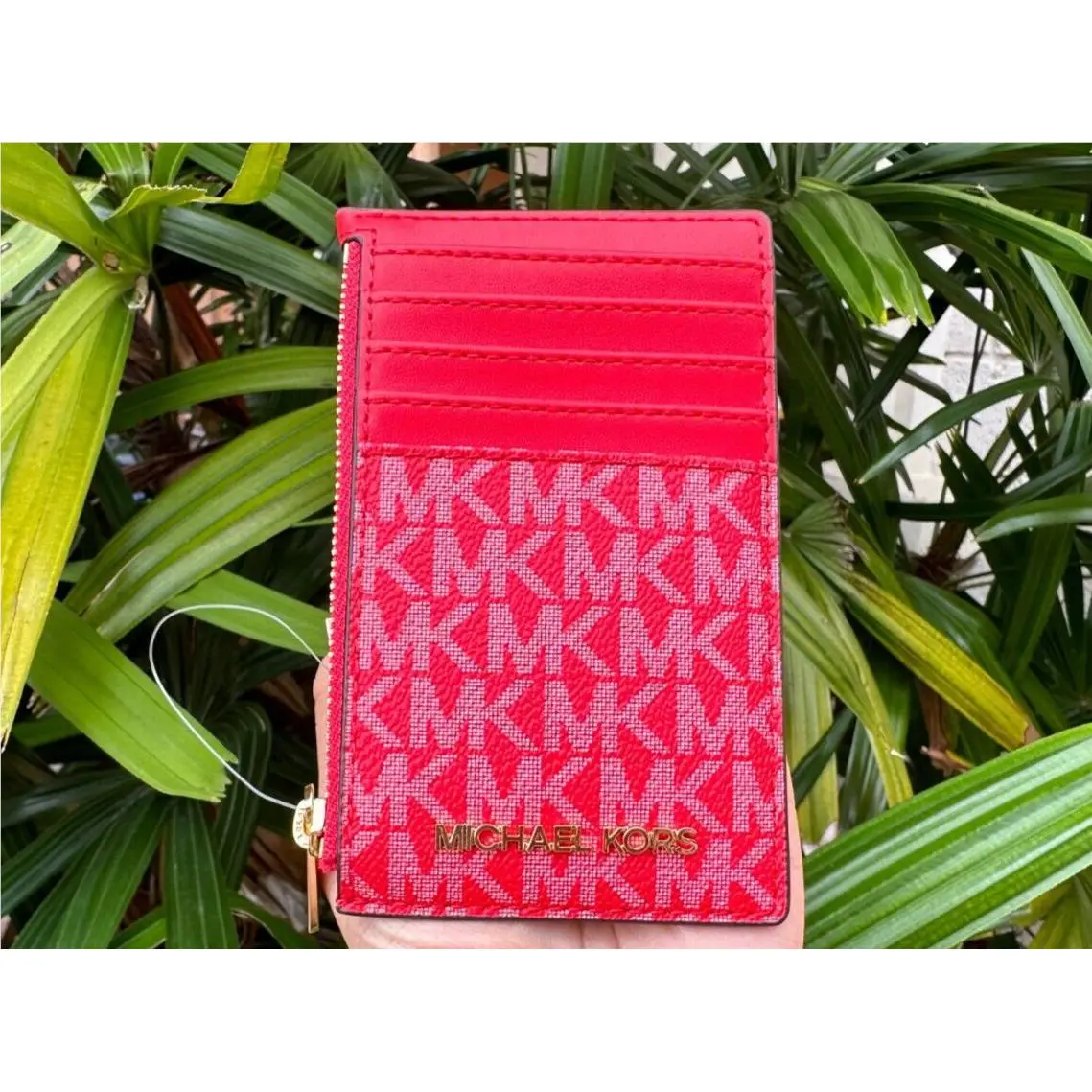 Michael Kors Jet Set Travel Top Zip Card Case Wallet MK Dark Sangria