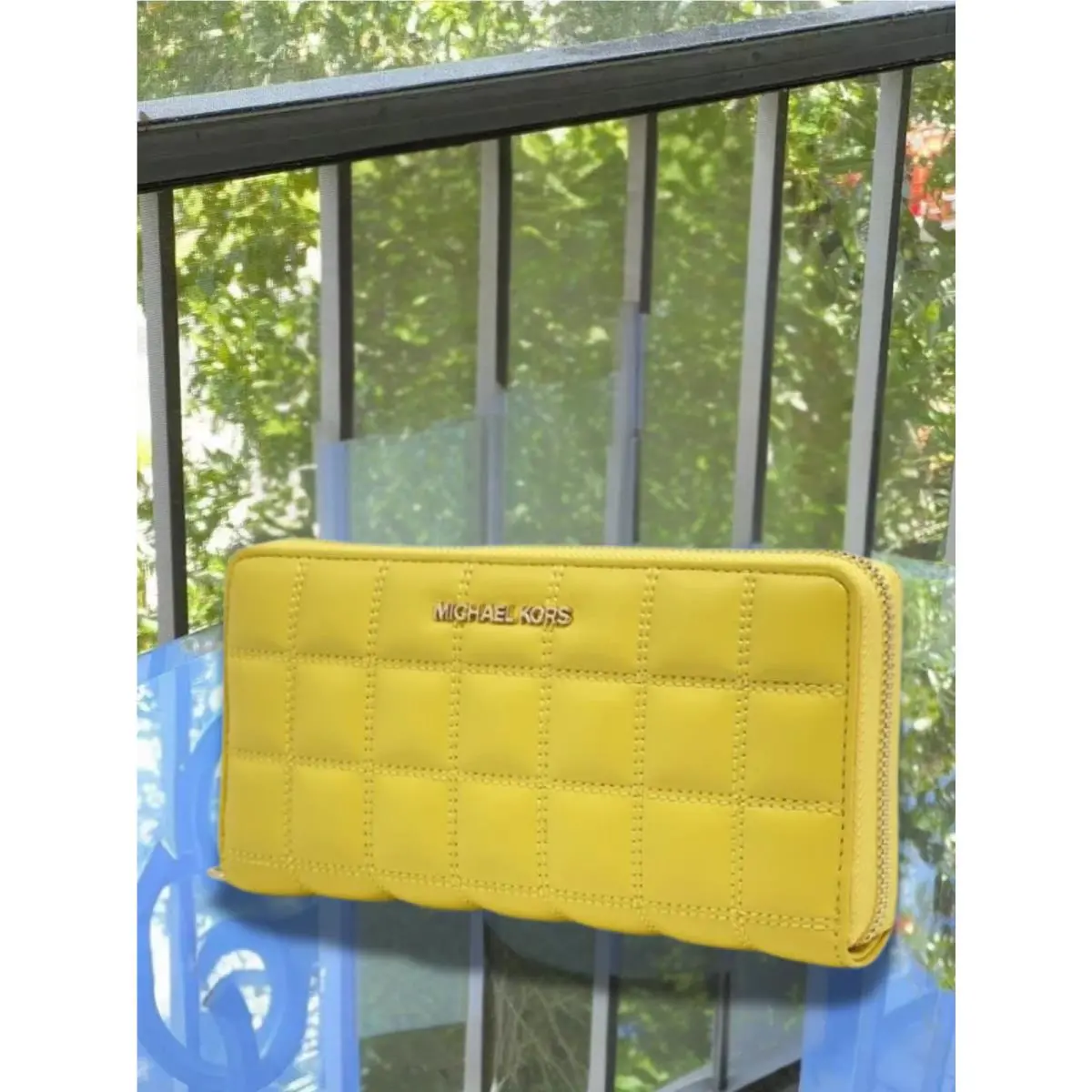 Michael Kors Women Large Long Wallet Wristlet Phone Holder Clutch Quilted Yellow